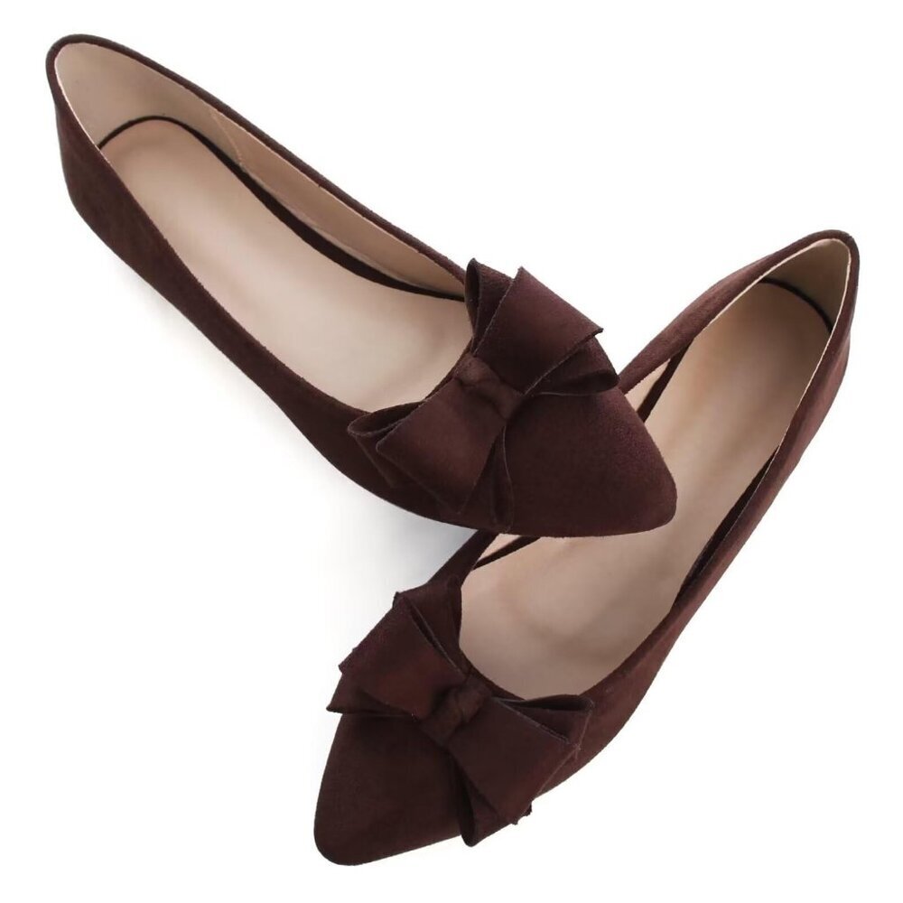 Pointed Toe Ballet Flats Slip On Loafers Faux Suede Comfortable Dressy